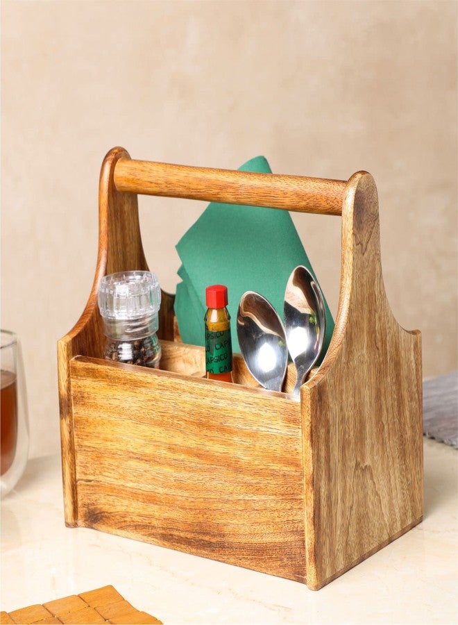 dudki Wooden Cutlery Holder | Spoon Stand for Dining Table | Cutlery holder | caddy organizer for kitchen storage spoons forks knifes tissue paper Dispenser | Mango Wood 4 Section - Image 1